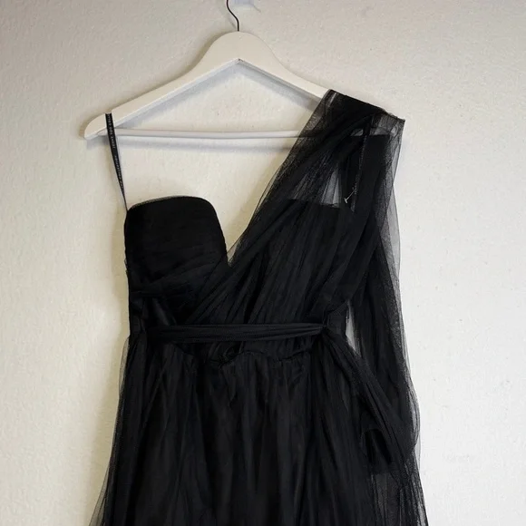 Jenny Yoo Black Tulle One Shoulder Gown - Picture 3 of 8